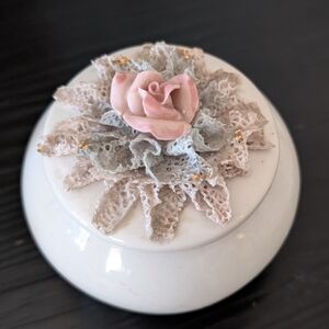 Vintage Lace Rose Trinket Box  Vanity Jar Heirlooms Of Tomorrow